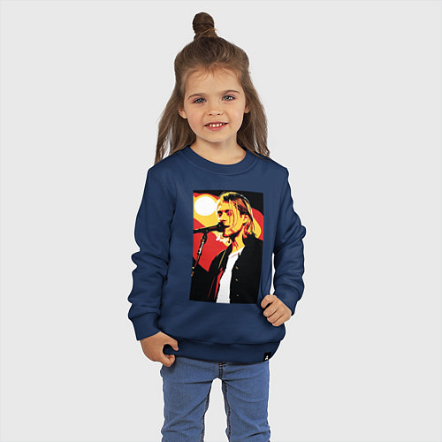 Детский свитшот Курт Кобейн с микрофоном / Тёмно-синий – фото 3