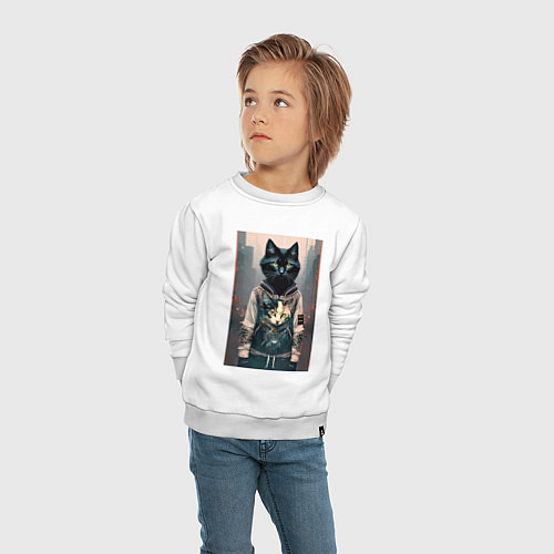 Детский свитшот Уличный котяра в модном прикиде / Белый – фото 4