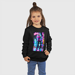 Свитшот хлопковый детский Барби в неоновом городе - фантазия, цвет: черный — фото 2