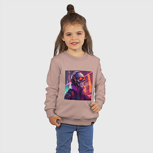 Детский свитшот Скелет в куртке в лучах неонового света / Пыльно-розовый – фото 3