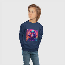 Свитшот хлопковый детский Обезьяна в наушниках и куртке, цвет: тёмно-синий — фото 2