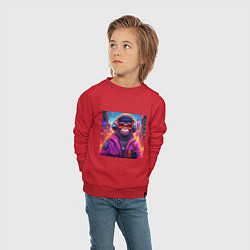 Свитшот хлопковый детский Обезьяна в ярком неоновом свете, цвет: красный — фото 2