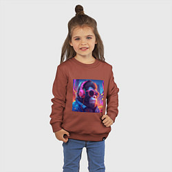 Свитшот хлопковый детский Обезьяна в ярких неоновых наушниках, цвет: кирпичный — фото 2
