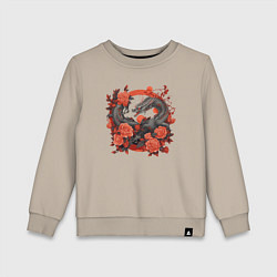 Свитшот хлопковый детский Дракон в розах, цвет: миндальный