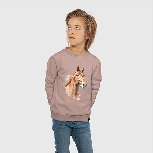 Детский свитшот Акварельная коричневая лошадь / Пыльно-розовый – фото 4