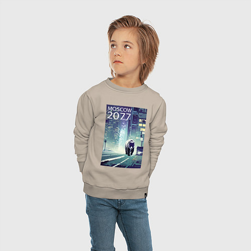 Детский свитшот Медведь в большом городе -нейросеть / Миндальный – фото 4