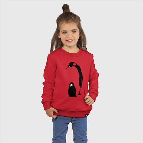 Детский свитшот Пингвин с пингвинёнком / Красный – фото 3