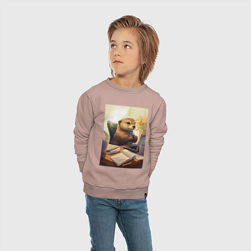 Детский свитшот Выдра с комьютером / Пыльно-розовый – фото 4
