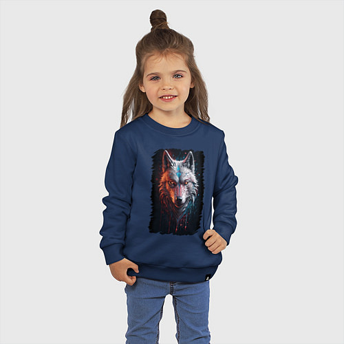 Детский свитшот Психоделический волк / Тёмно-синий – фото 3