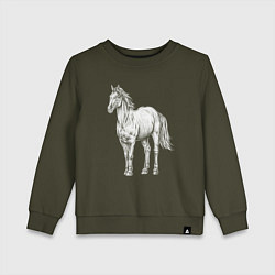 Свитшот хлопковый детский Белая лошадь стоит, цвет: хаки