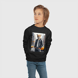 Свитшот хлопковый детский Чувак пума в Нью-Йорке - нейросеть, цвет: черный — фото 2