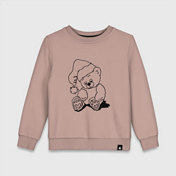 Свитшот хлопковый детский Мишка игрушечный в колпаке деда Мороза - раскраска, цвет: пыльно-розовый