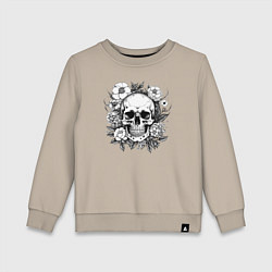 Свитшот хлопковый детский Skull in flowers from napalm 696, цвет: миндальный