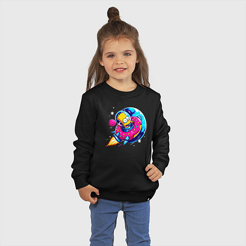 Детский свитшот Барт Симпсон на ракете-пончике - нейросеть / Черный – фото 3