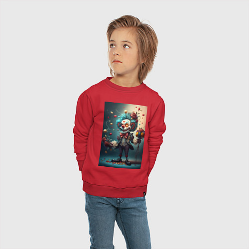 Детский свитшот Страшный клоун с шарами и цветами праздник / Красный – фото 4