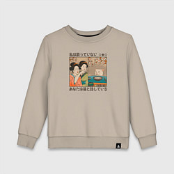 Свитшот хлопковый детский Японки и кот мем, цвет: миндальный