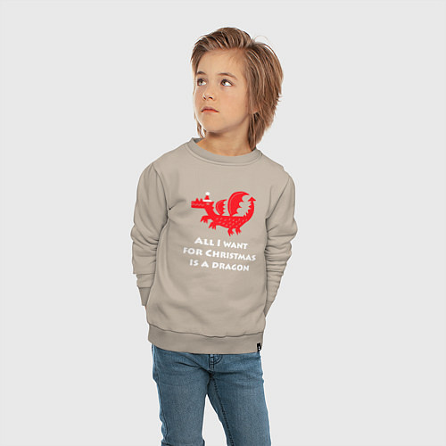 Детский свитшот Хочу дракона на Рождество / Миндальный – фото 4