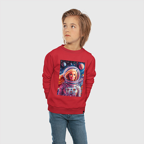 Детский свитшот Красавица Барби в космосе - нейросеть / Красный – фото 4