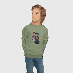 Свитшот хлопковый детский Красочная сова, цвет: авокадо — фото 2