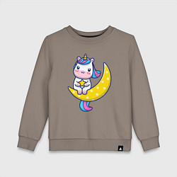 Свитшот хлопковый детский Единорог на луне, цвет: утренний латте