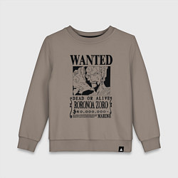 Свитшот хлопковый детский Розыскная листовка Зоро One Piece, цвет: утренний латте