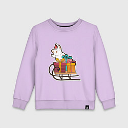 Свитшот хлопковый детский Котик на санях, цвет: лаванда