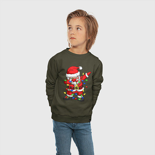 Детский свитшот Санта Клаус и гирлянда / Хаки – фото 4