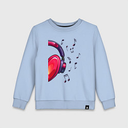 Свитшот хлопковый детский The heart in the headphones left, цвет: мягкое небо