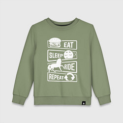 Свитшот хлопковый детский Еда сон верховая езда, цвет: авокадо