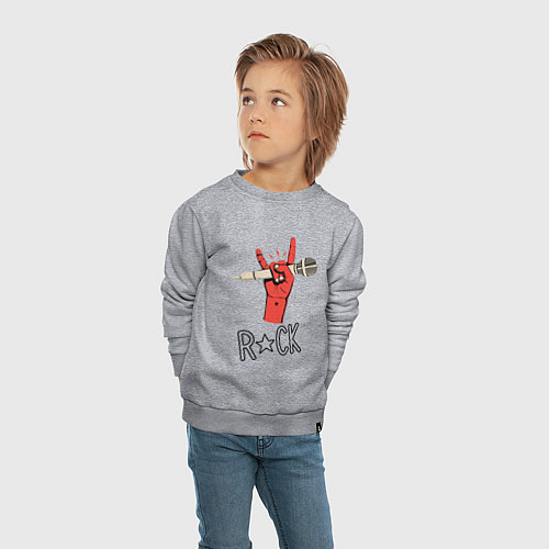 Детский свитшот Красная коза с микрофоном - символ рока / Меланж – фото 4