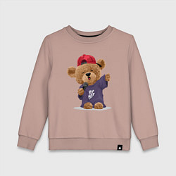 Свитшот хлопковый детский Плюшевый медвежонок рэпер, цвет: пыльно-розовый