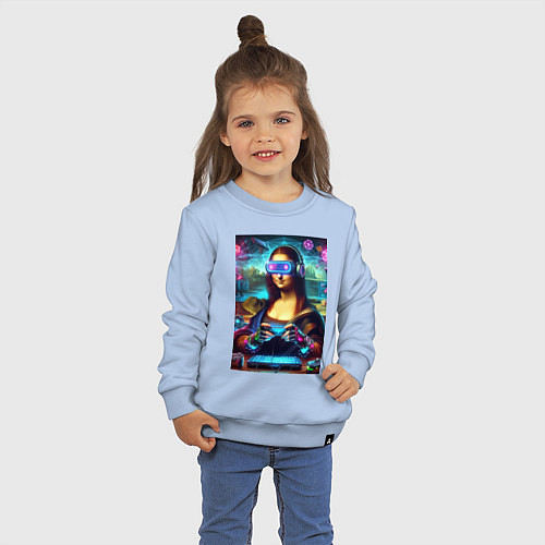 Детский свитшот Mona Lisa is an avid gamer - cyberpunk / Мягкое небо – фото 3