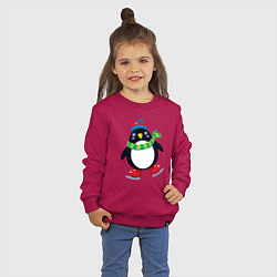 Свитшот хлопковый детский Пингвин на коньках, цвет: маджента — фото 2