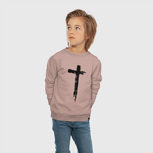 Детский свитшот Крест простой графика / Пыльно-розовый – фото 4