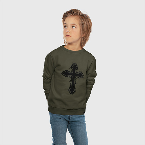Детский свитшот Крест православный христианский / Хаки – фото 4