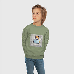 Свитшот хлопковый детский Кот программист за ноутбуком, цвет: авокадо — фото 2
