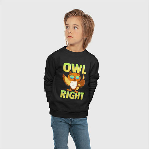 Детский свитшот Owl right - каламбур отлично / Черный – фото 4