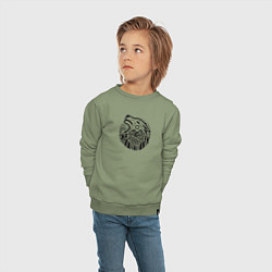 Свитшот хлопковый детский Голова воющего волка с горным пейзажем, цвет: авокадо — фото 2