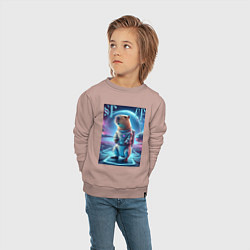Свитшот хлопковый детский Космонавт Каппи в скафандре - нейросеть, цвет: пыльно-розовый — фото 2