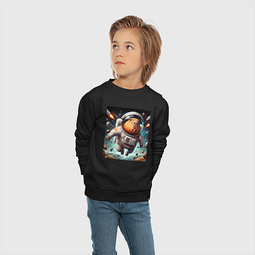 Детский свитшот Capybara is a brave cosmonaut / Черный – фото 4