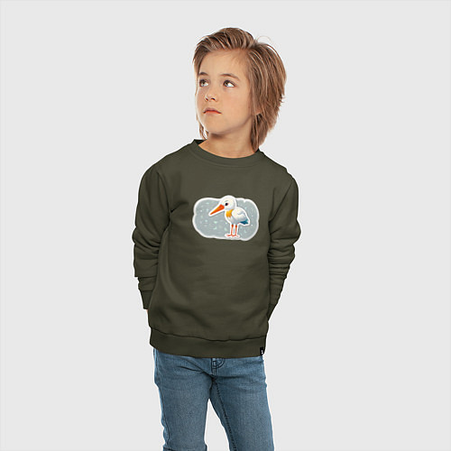 Детский свитшот Птенец черно белого аиста / Хаки – фото 4