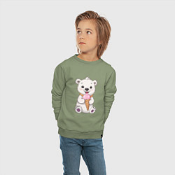 Свитшот хлопковый детский Полярный медведь с мороженым, цвет: авокадо — фото 2