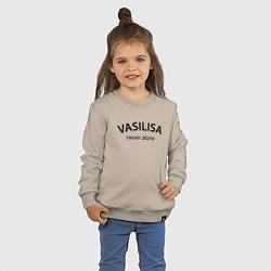 Свитшот хлопковый детский Vasilisa never alone - motto, цвет: миндальный — фото 2