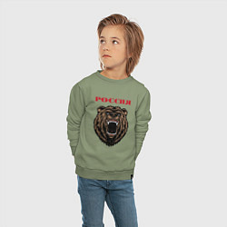 Свитшот хлопковый детский Рык медведя Россия, цвет: авокадо — фото 2