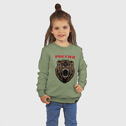 Свитшот хлопковый детский Рык медведя Россия, цвет: авокадо — фото 2