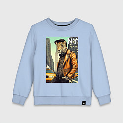Свитшот хлопковый детский The cool leopard is a New Yorker, цвет: мягкое небо