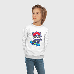 Свитшот хлопковый детский Panda skater, цвет: белый — фото 2