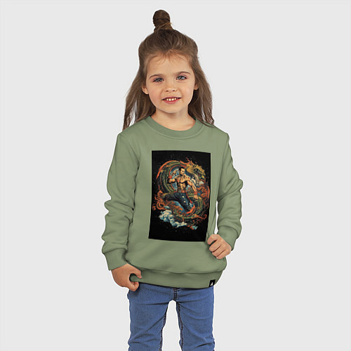 Детский свитшот Муай Тай боец и зеленый дракон / Авокадо – фото 3