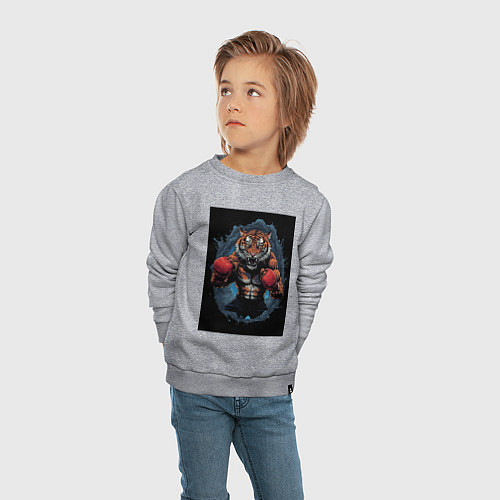 Детский свитшот Тигр тайский бокс / Меланж – фото 4