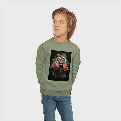 Детский свитшот Боевой тигр Муай Тай / Авокадо – фото 4